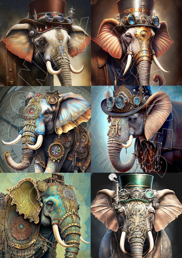 Steampunk Elephants Multi Rice Paper