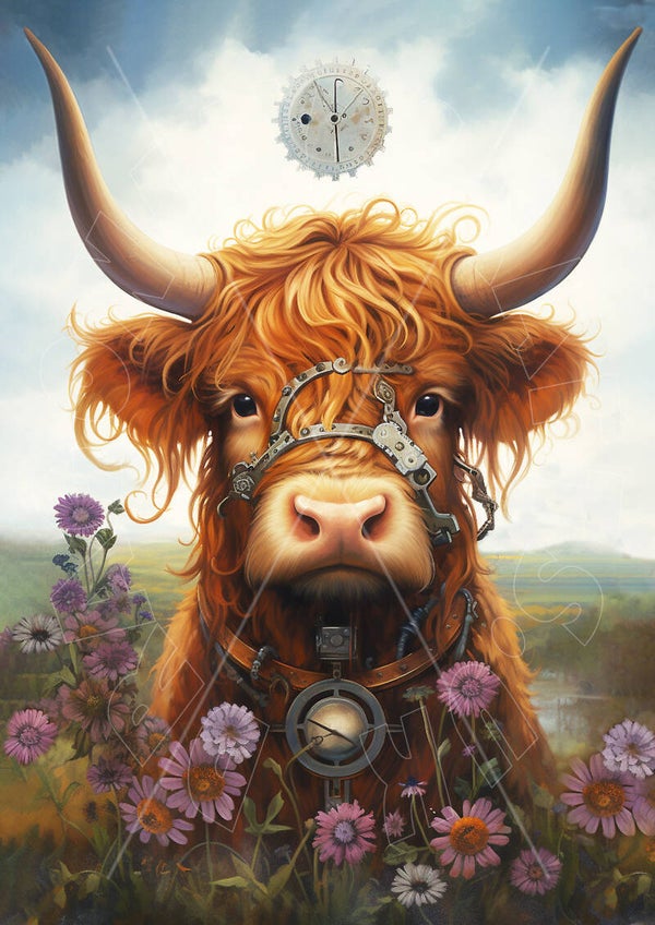 Steampunk Highland Cow 2 Rice Paper