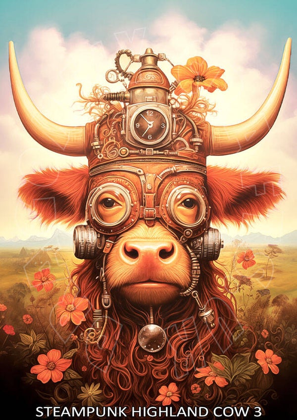 Steampunk Highland Cow 3 Rice Paper