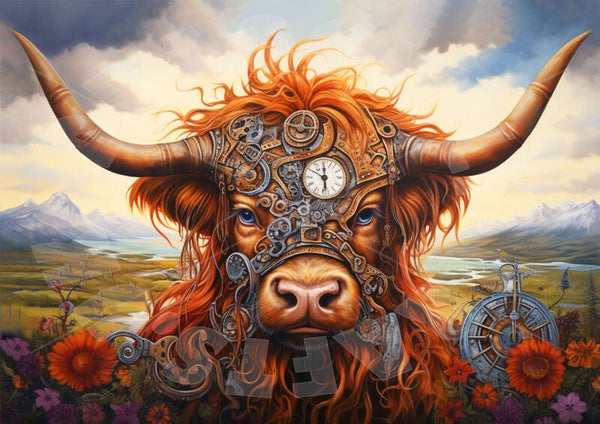Steampunk Highland Cow Rice Paper