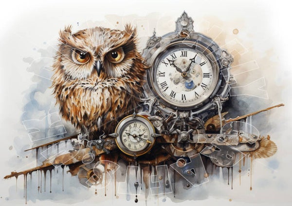 Steampunk Owl 3 Rice Paper