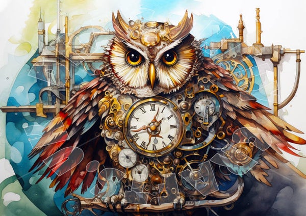 Steampunk Owl 4 Rice Paper