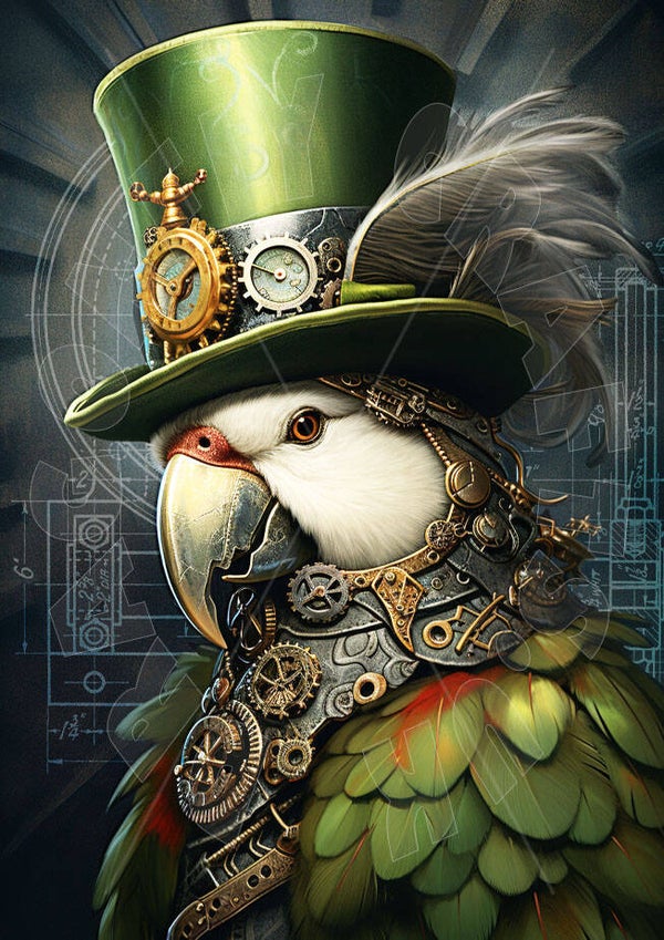 Steampunk Parrot 3 Rice Paper