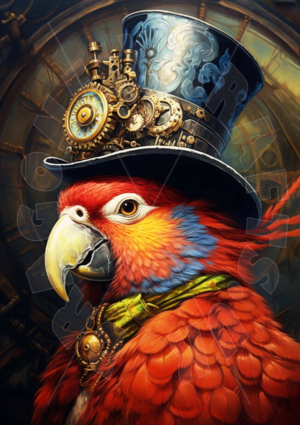 Steampunk Parrot 5 Rice Paper