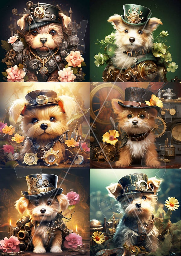 Steampunk Puppies  Multi Rice Paper