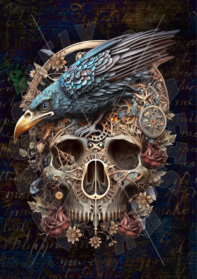 Steampunk Raven And Skull Rice Paper