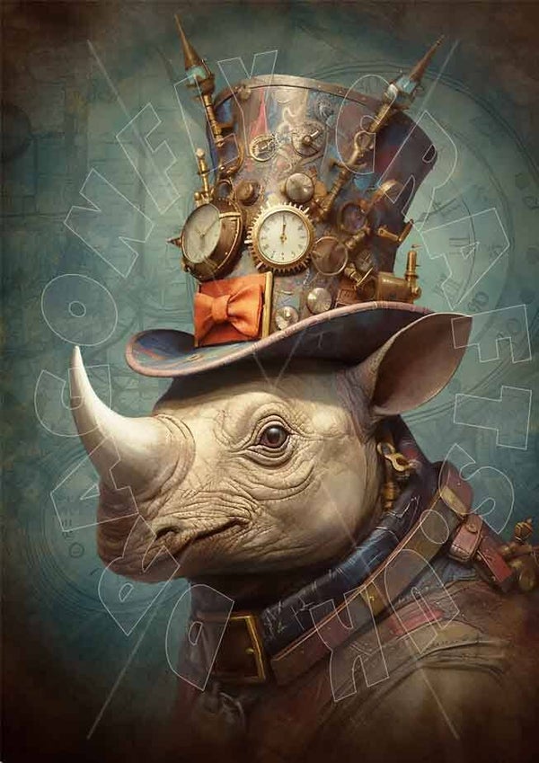 Steampunk Rhino Rice Paper