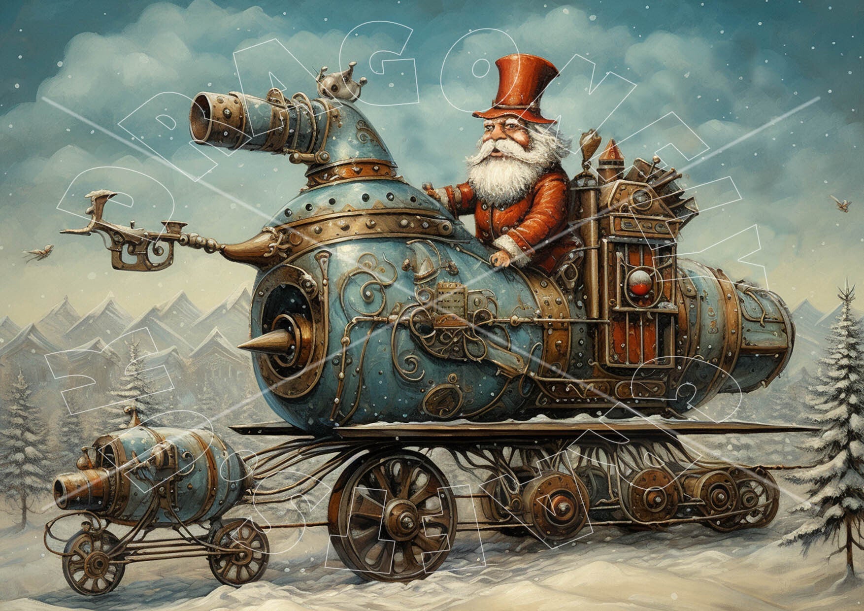 Steampunk Santas New Ride 2 Rice Paper
