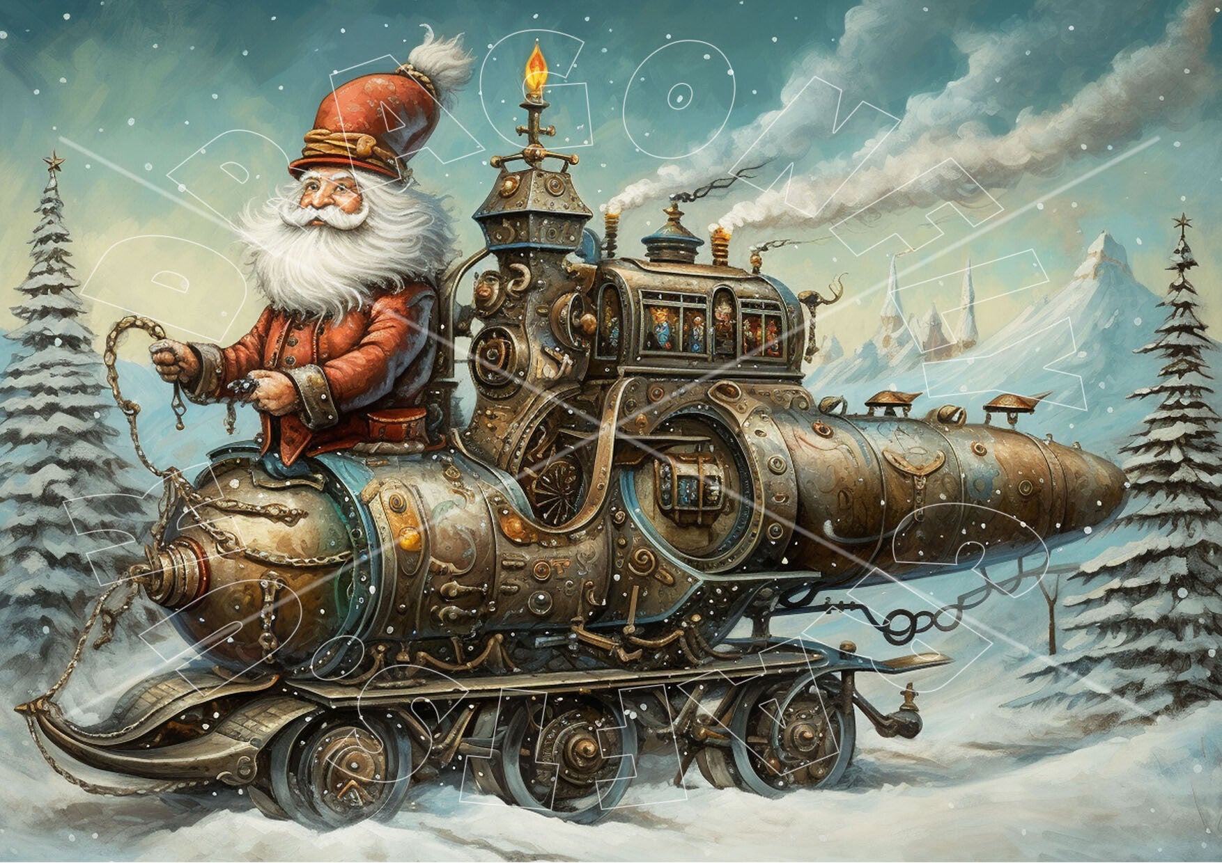 Steampunk Santas New Ride 3 Rice Paper