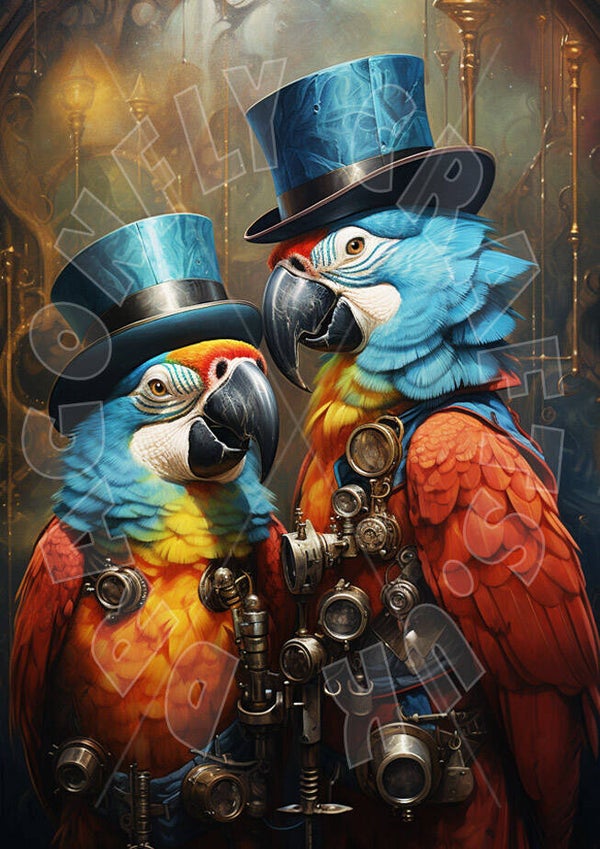 Two Steampunk Macaws Rice Paper