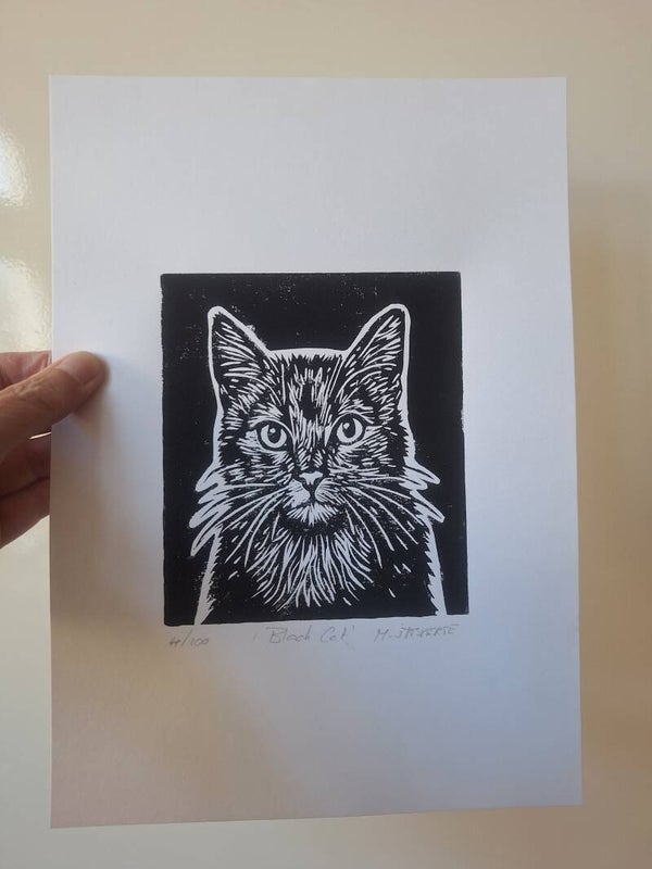 Linoprint Black Cat