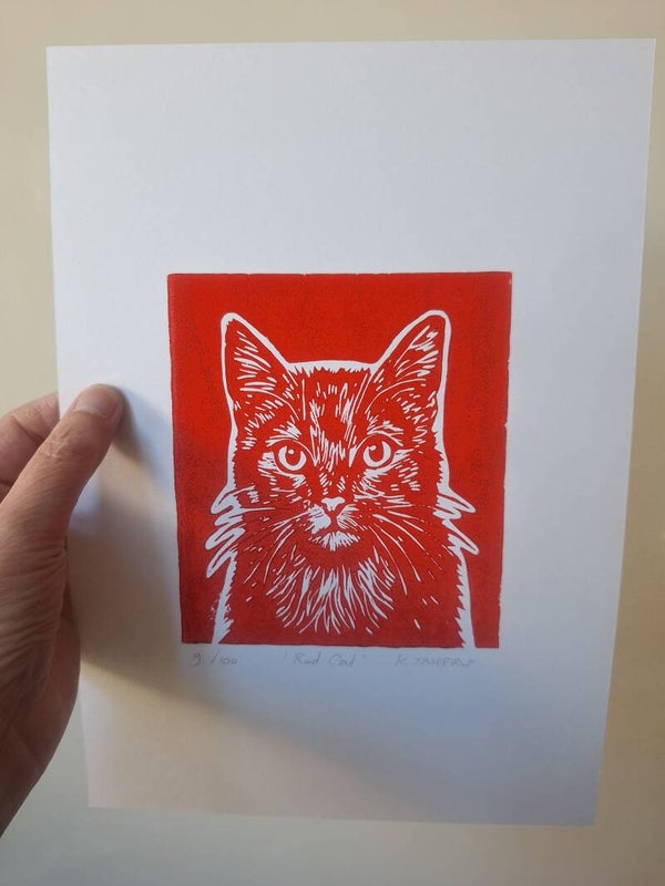 Linoprint Red Cat