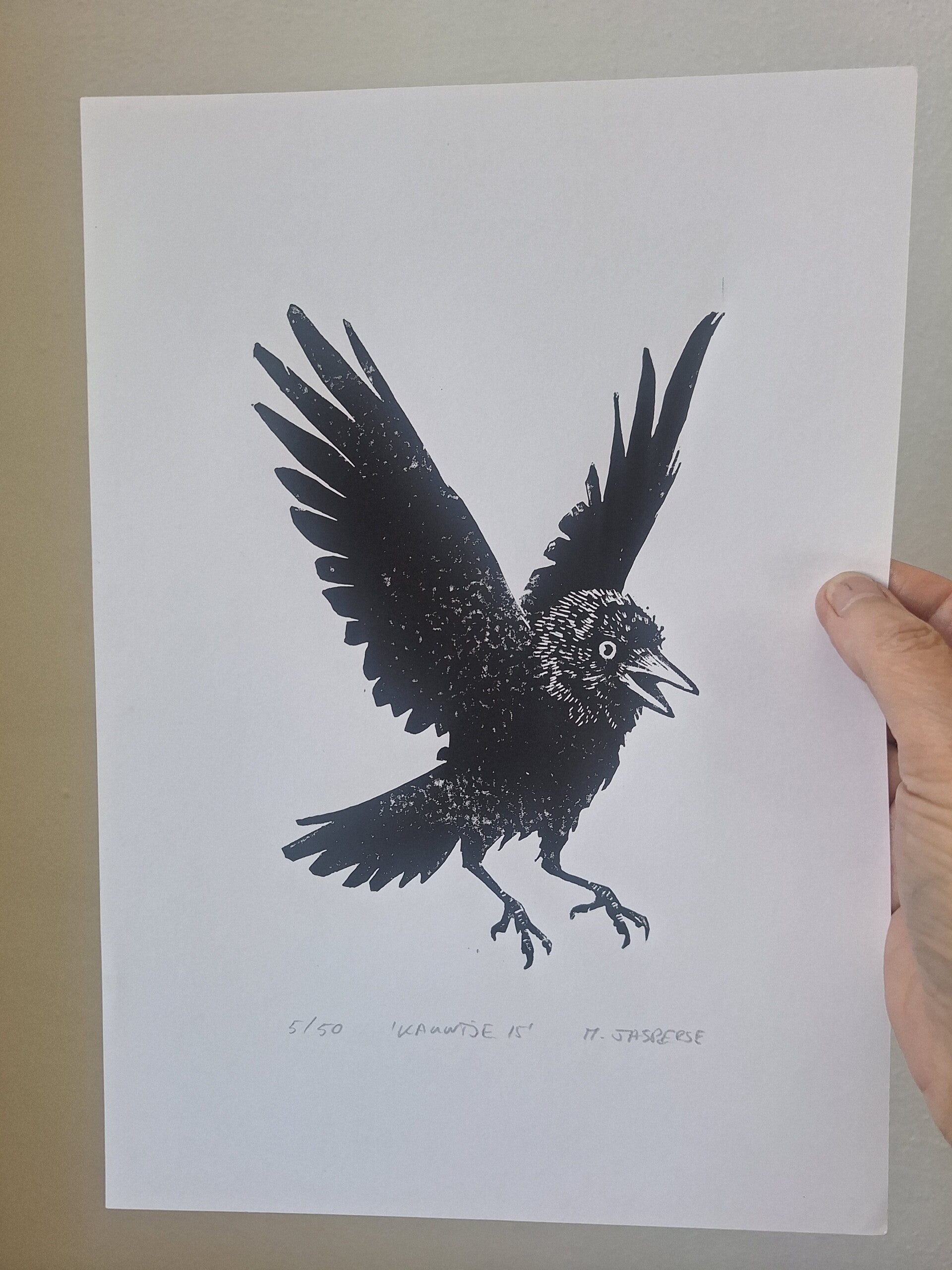 Linoprint Kauwtje/ A4-formaat