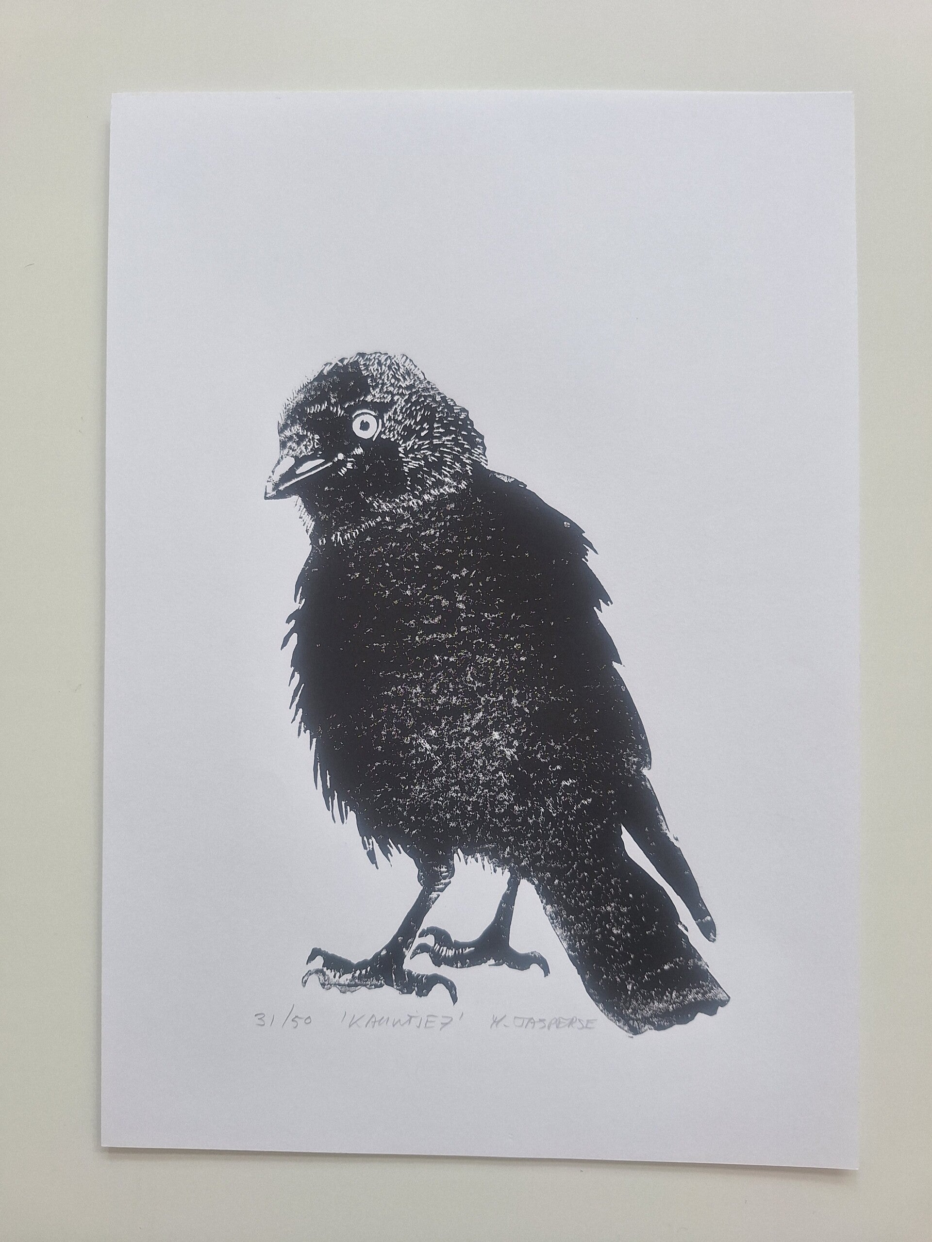 Linoprint Kauwtje/ A4-formaat