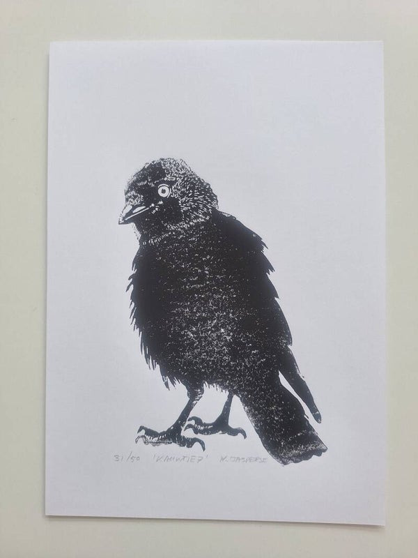 Linoprint Kauwtje/ A4-formaat
