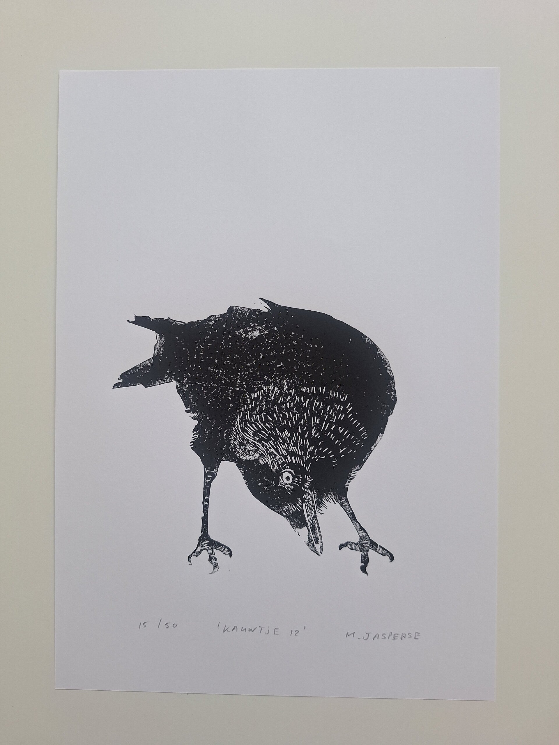 Linoprint Kauwtje/ A4-formaat