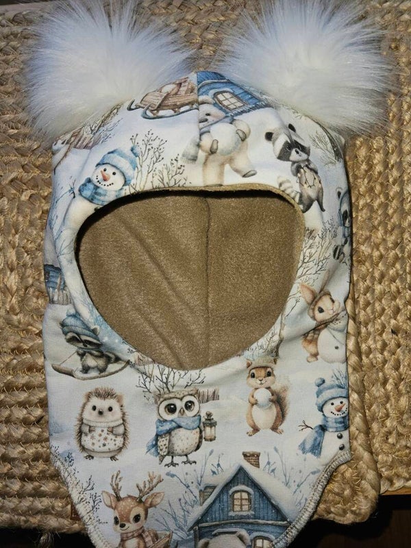 Pompomkypäräpipo/Lumiukko ja talvieläimet