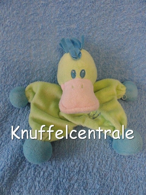 Tiamo eend Sterpop knuffeldoek groen met blauw en rammel (zonder label)