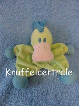 Tiamo eend Sterpop knuffeldoek groen met blauw en rammel (zonder label)