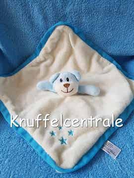 Zeeman beer hond knuffeldoek creme blauw met rammel