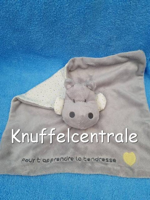 Obaïbi hippo nijlpaard doudou knuffeldoek grijs (zonder label)