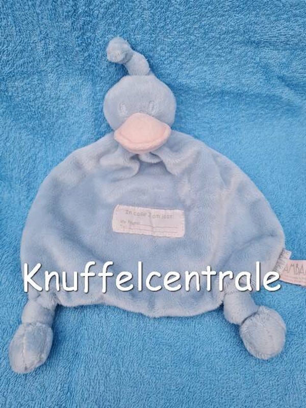 Bambam eend knuffeldoek blauw  met roze snavel