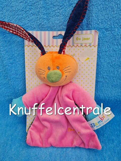 Bambino Konijn knuffeldoek roze met knisper en rammel NIEUW Tiamo