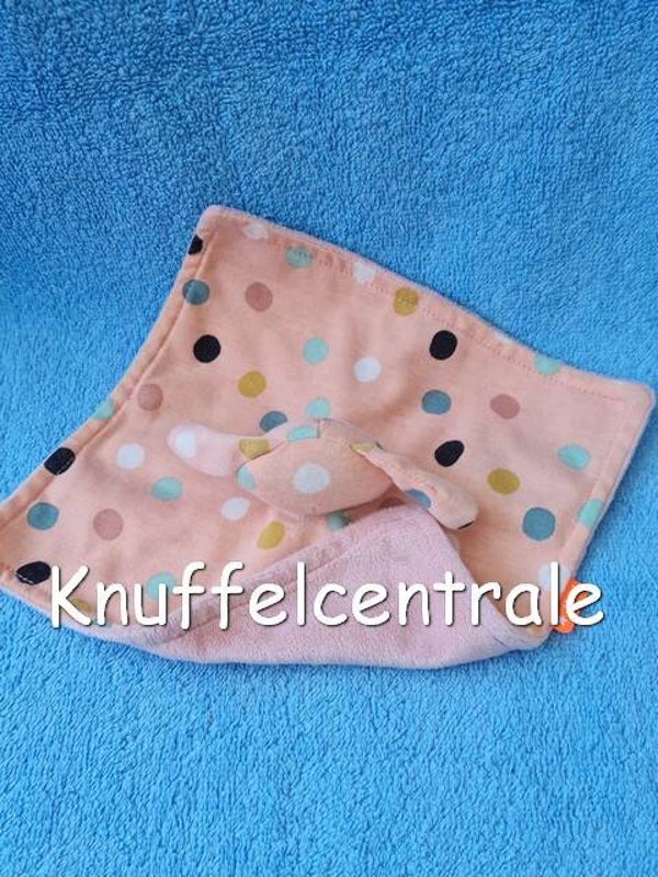 Hema konijn hond knuffeldoek katoen roze en stippen en rammel (Zonder label)