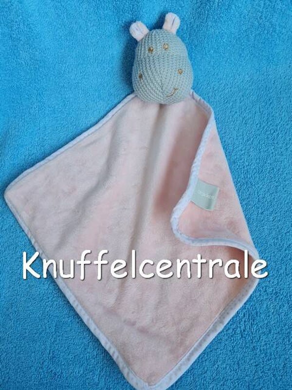 Blokker Nijlpaard knuffeldoek roze met rammel (zonder label)