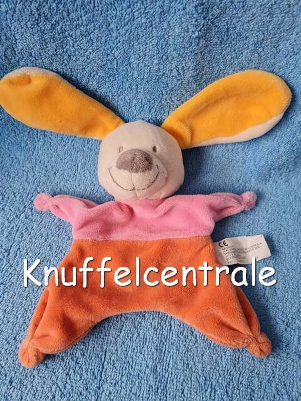 Nicotoy hond konijn Simba  knuffeldoek blauw roze oranje