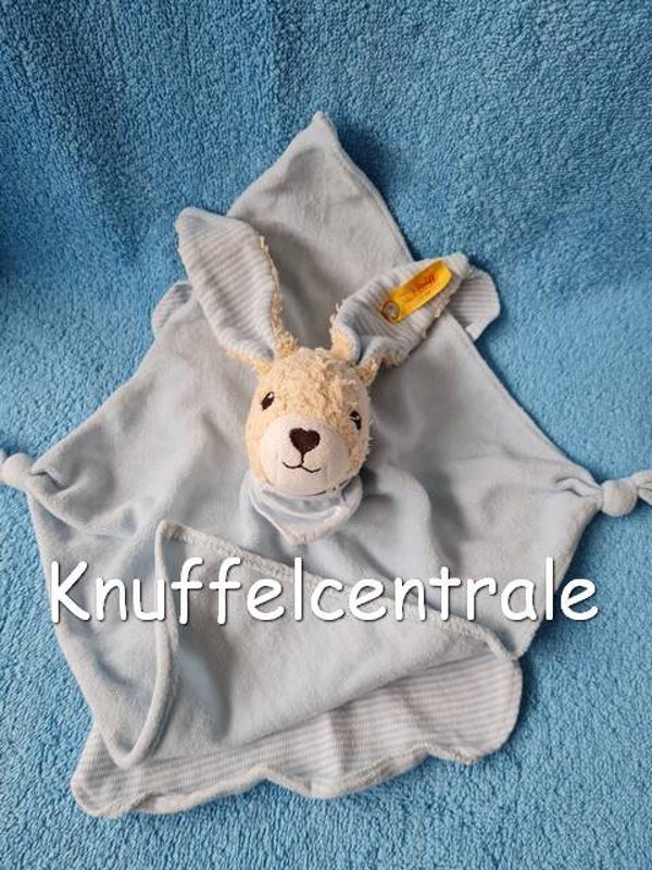 Steiff Baby Hoppel konijn blauw knuffeldoek Knopf im Ohr