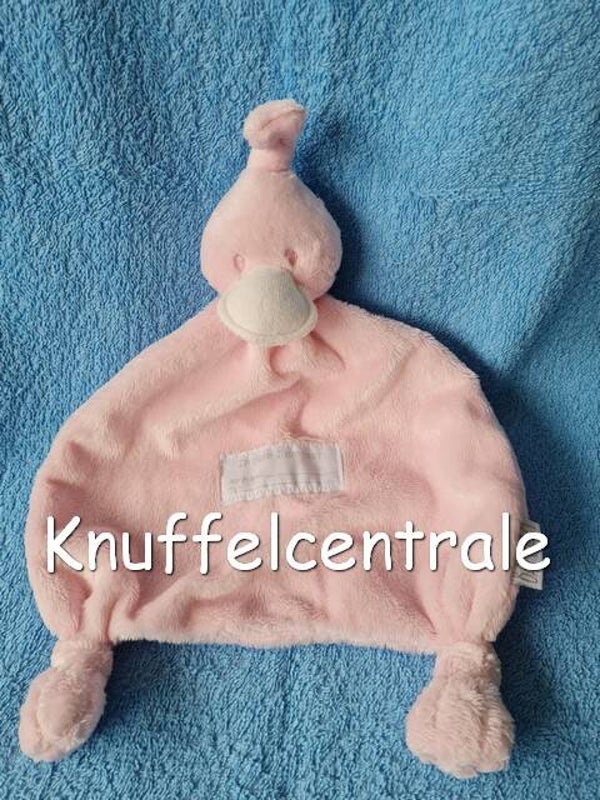 Bambam eend knuffeldoek roze met witte snavel