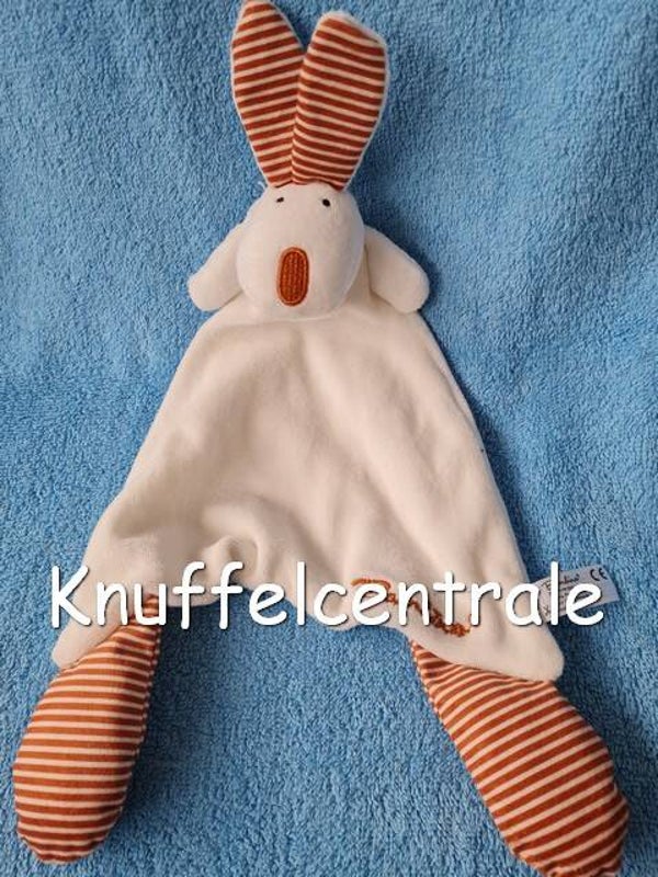 Bambino Konijn met knisper knuffeldoek wit met roest oranje/wit streep Evora * Nieuw