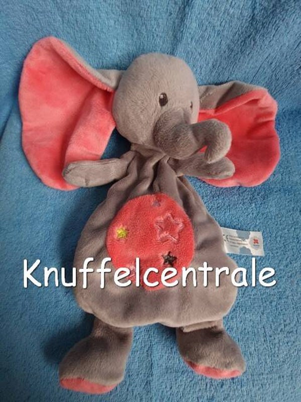 Nicotoy olifant Simba Knuffeldoek grijs roze langwerpig