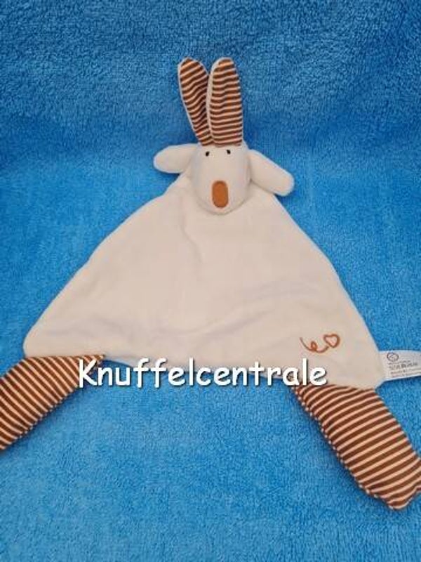 Kruidvat Konijn (als Bambino Mundia) met knisper oren knuffeldoek wit met rood bruin wit streep Evora * Nieuw