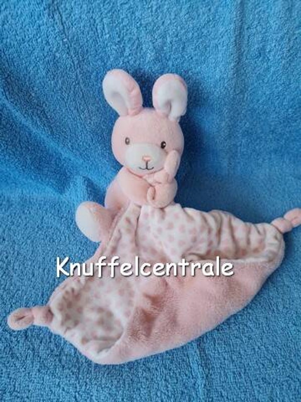 Nicotoy Konijn roze Simba knuffel met doekje tussen de poten wit roze hartjes