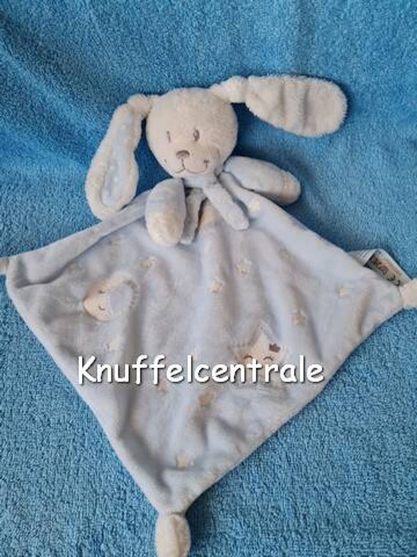 Nicotoy Konijn knuffeldoek blauw wit glow in the dark