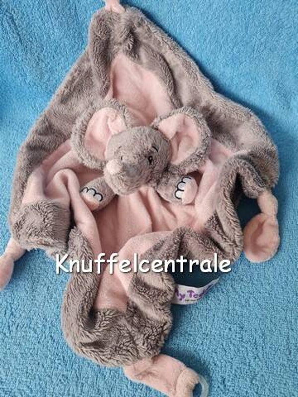 My Teddy olifant knuffeldoek grijs roze