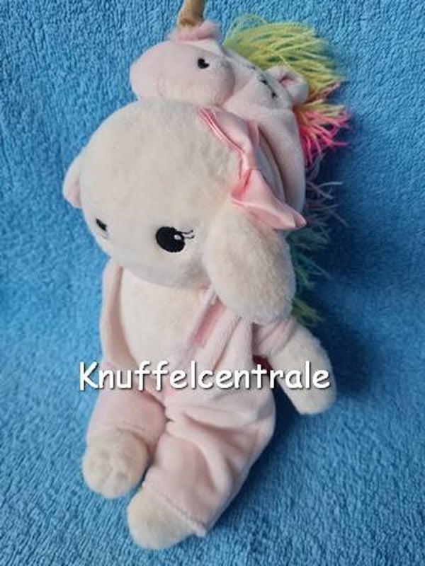 H&M konijn Hennes & Mauritz Konijn popje wit met roze strik met unicorn regenboog pak