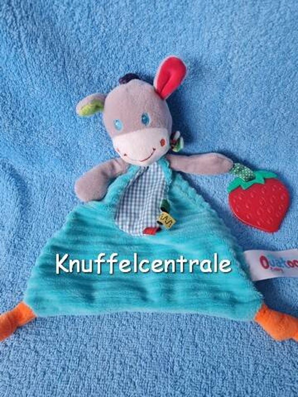 Ouatoo baby ezel paard knuffeldoekje met aardbei bijtflap