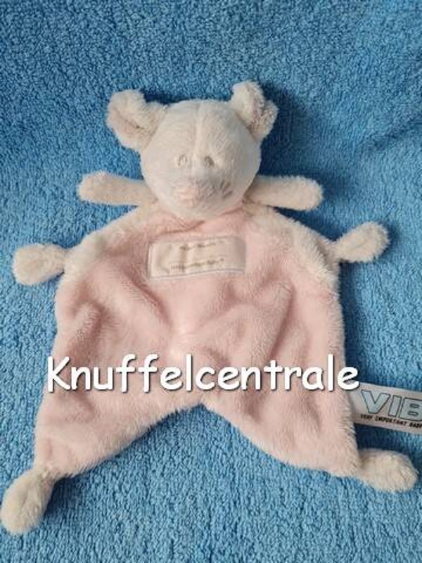 VIB Muis Very Important Baby knuffeldoek roze wit met naam label