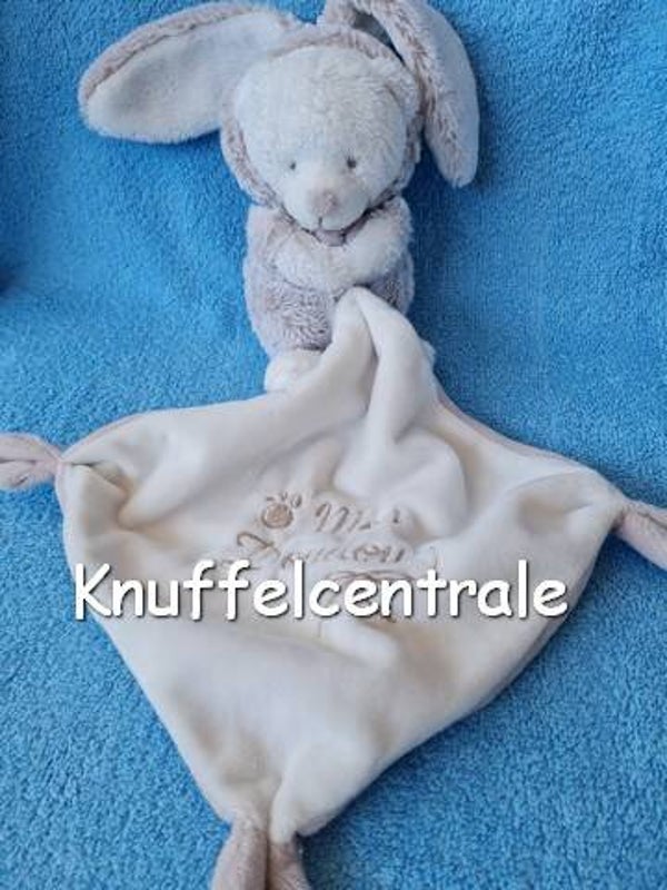 Nicotoy beer wit in konijnenpak bruin gemeleerd + knuffeldoek Mon Doudou (zonder label)