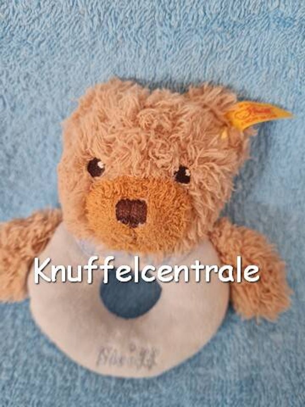 Steiff Baby beer rammelaar blauw bruin Knopf im Ohr