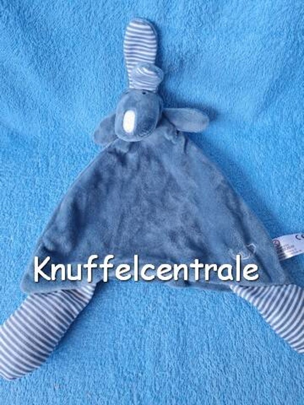 Kruidvat Konijn (als Bambino Mundia) met knisper oren knuffeldoek petrol of groen met  strepen Evora