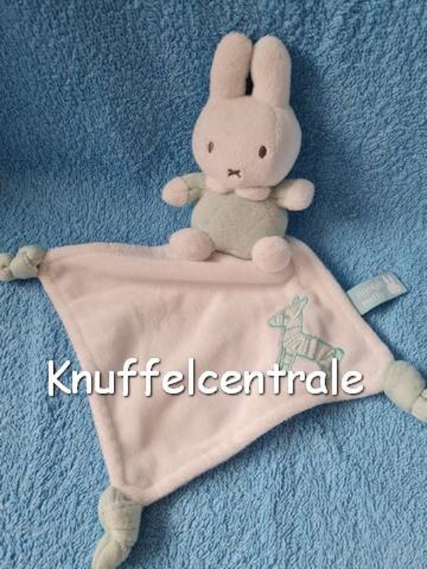 Nijntje mintgroen wit met zebra en katoen knuffeldoek Miffy  kleine versie