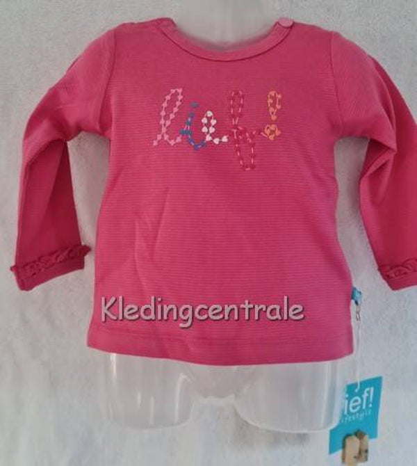 Lief! Lifestyle longsleeve roze met lange mouw met fijn streepje en roezels maat 56