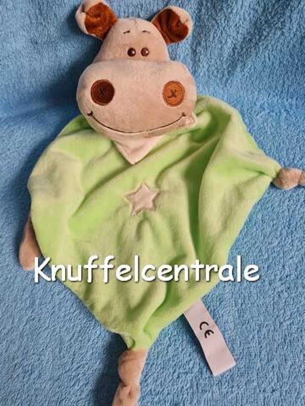Evora Nijlpaard hippo groen knuffeldoek met sjaal en rammel 40 cm