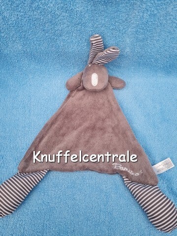 Bambino Konijn met knisper knuffeldoek donkergrijs met wit/donkergrijze streep Evora