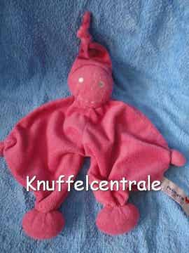 Prenatal spook fuchsia roze korte puntmuts met rammel (zonder label)