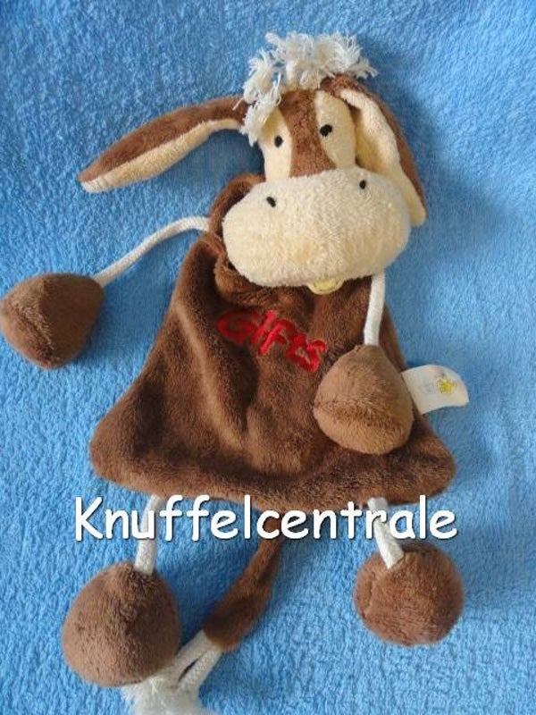 Difrax Koe Eland Knuffeldoek bruin met buidel tekst: GIFTS